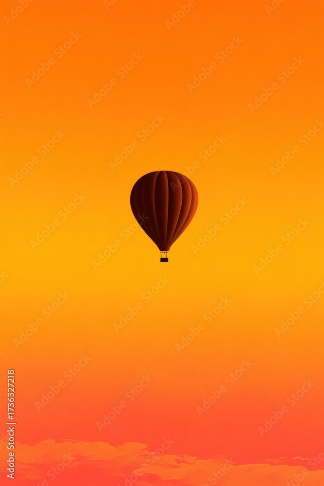 Fototapeta premium Hot air balloon floating against a vibrant sunset sky over a tranquil landscape