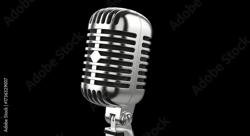 Classic silver microphone isolated on black background