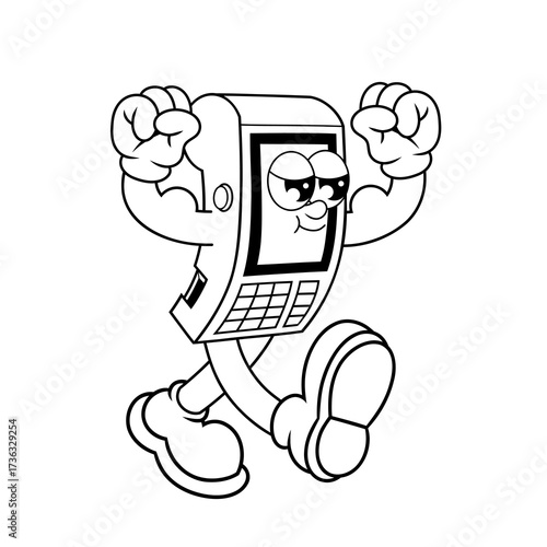 Retro character design of strong payment terminal outline