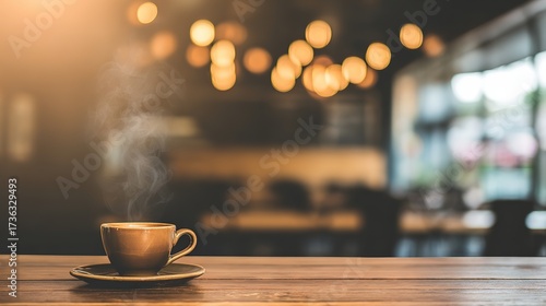 pause. A close-up view of a coffee cup with steam rising, set against a blurred, cozy backdrop. bar promotions, beverage menus, designed for food & beverage menus and cafe branding.