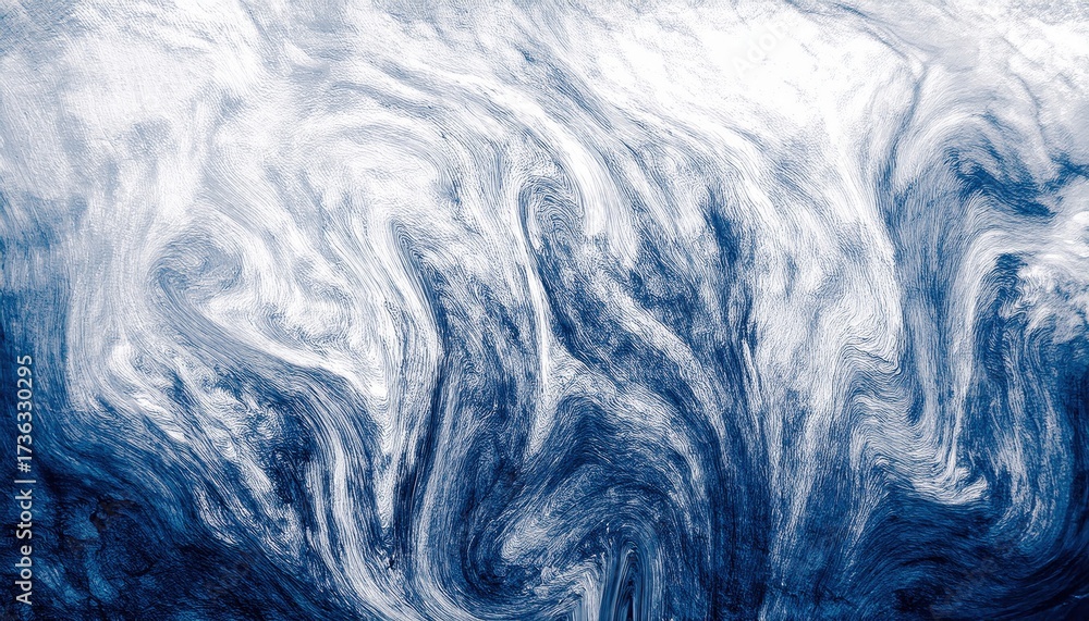 Obraz premium abstract blue and white fluid swirl painting texture with flowing wave patterns and storm like motion creating dynamic modern background ideal for wallpaper or banner with copy space