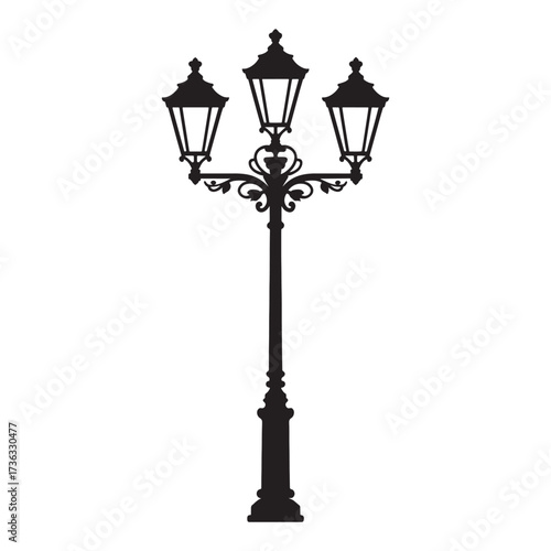 Elegant Street Lamp Silhouette Ornate Ironwork and Classic Design Enhancing Urban Ambiance with Vintage Charm and Functional Illumination