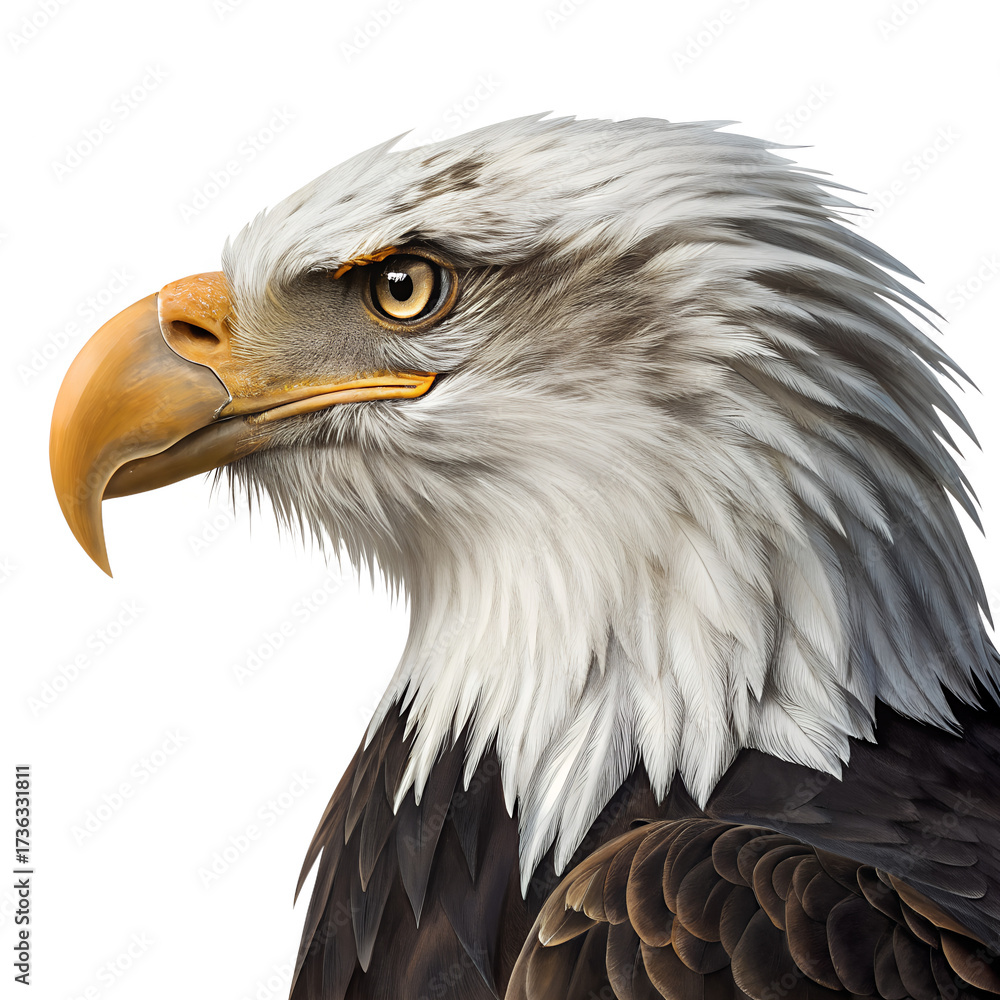 Fototapeta premium Majestic Bald Eagle Portrait: Captivating portrait of a bald eagle, showcasing its striking features and the essence of freedom, power, and American symbolism. 