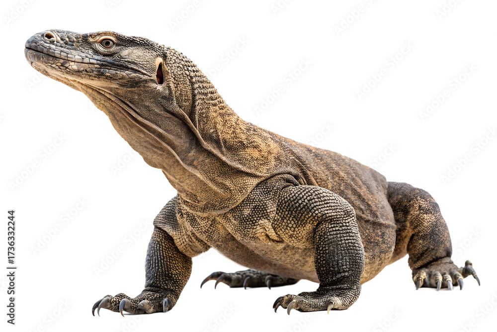 Obraz premium Komodo Dragon in Striking Pose: A formidable Komodo dragon is captured in a striking pose, its detailed scales and intense gaze revealing the raw power and primal beauty of this apex predator.