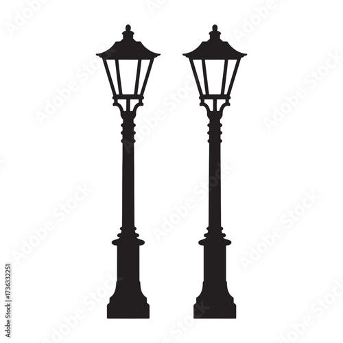 Elegant Street Lamp Silhouettes Evoking Vintage Charm and Nostalgia Adding a Touch of Class to Urban or Fantasy Settings