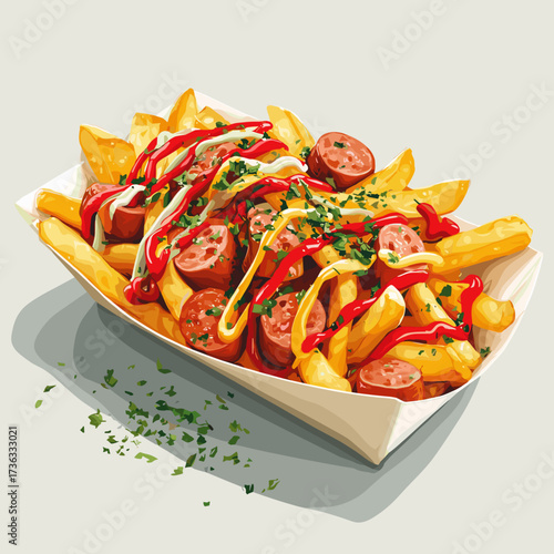 Peruvian Salchipapas with Fries, Sausages, and Sauce