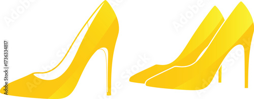 Vector Illustration of Pointed Toe Women's Pumps in Gold/Yellow