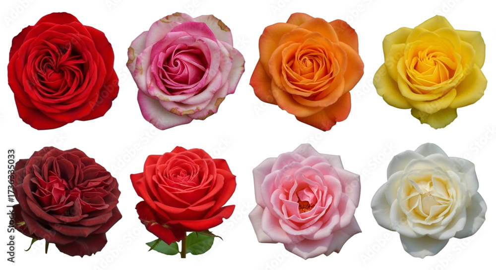 Naklejka premium Assortment of colorful rose flowers on black background