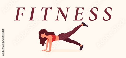Vector illustration of a girl exercising, fitness. The girl is doing a plank pose. The girl is doing a handstand. 