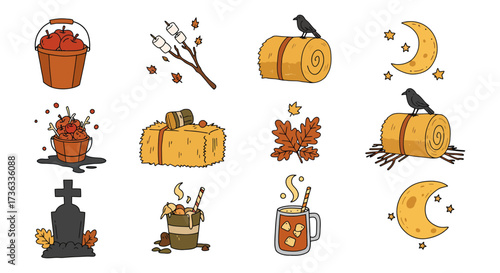 autumn harvest festival illustrations a charming collection of cozy fall icons perfect for seasonal designs and celebrating harvest themes