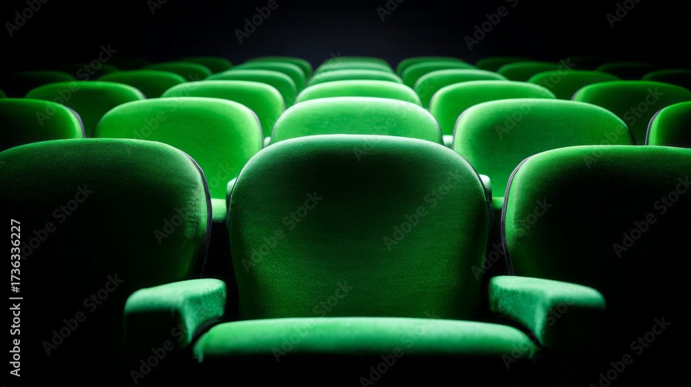 Fototapeta premium Rows of comfortable green seats in a theater ready for an audience to enjoy a captivating show or performance
