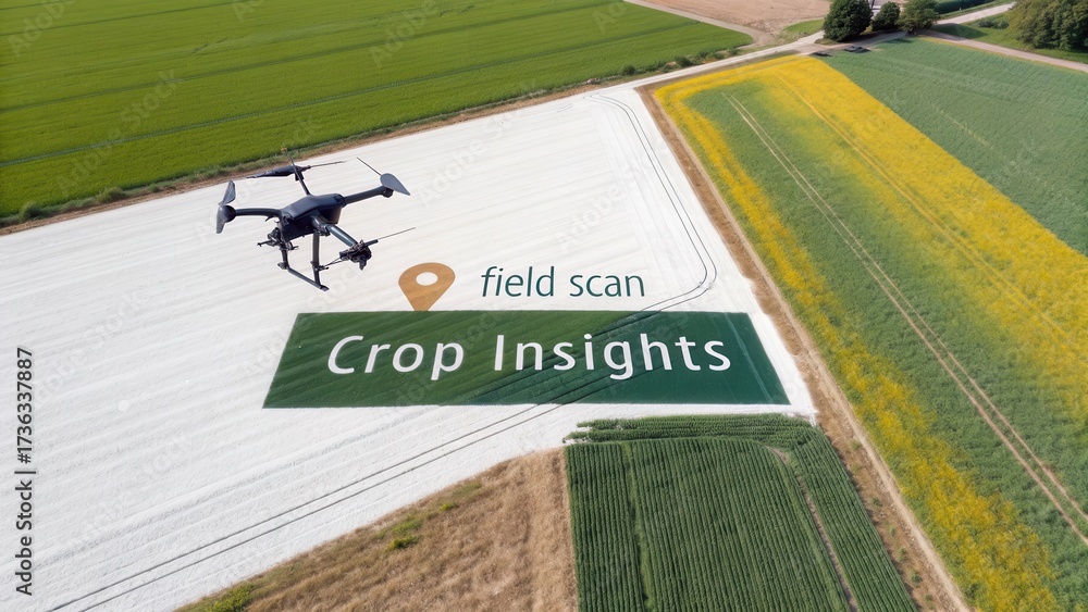 Obraz premium Aerial Drone Surveying Agriculture for Enhanced Crop Insights