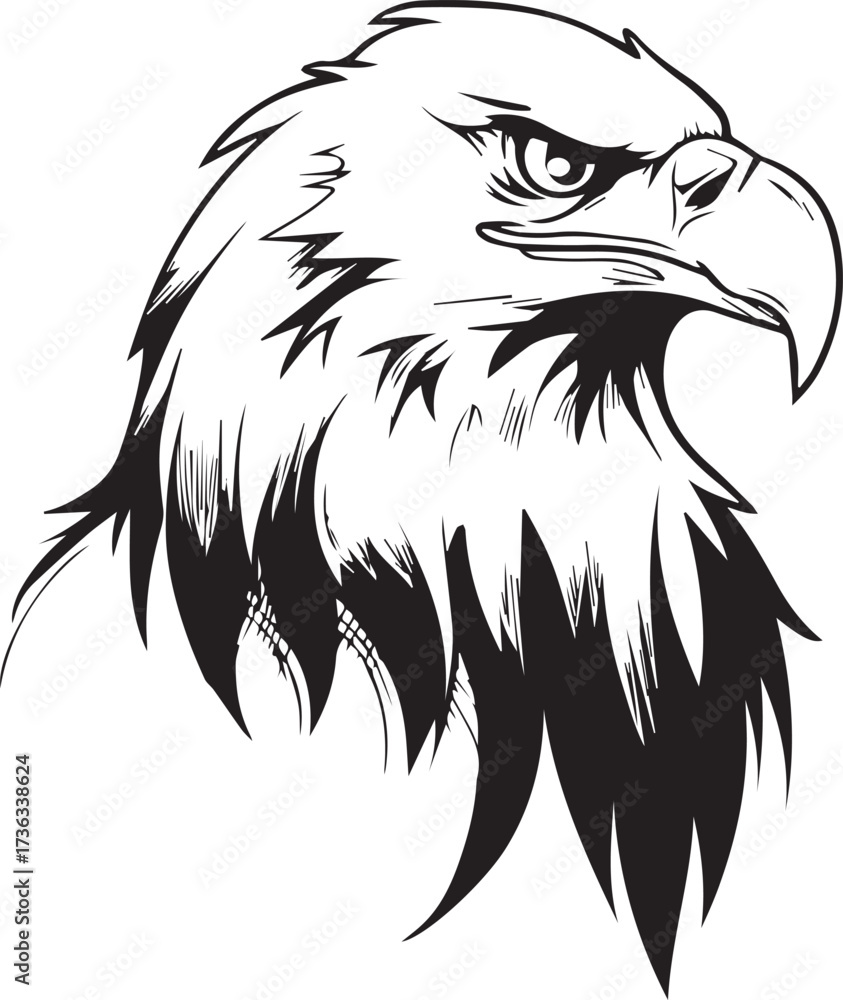 Obraz premium vector logo of an eagle, simple design, black on white background, line art, graphic illustration, hand-drawn style, simple vector graphics