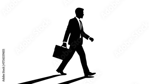 Dynamic businessman silhouette with briefcase strides forward with purpose, conveying ambition, determination and success in the corporate world