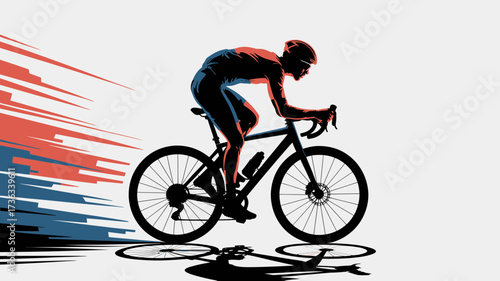 Dynamic cyclist riding fast with speed effect, athletic silhouette conveys energy and movement, perfect for sports and fitness brands, promoting an active lifestyle