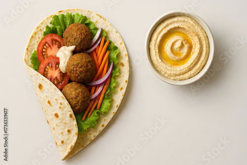 Falafel Wrap with Fresh Vegetables and Hummus
