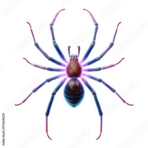Spooky fantasy spider creature with glowing luminous aura. creepy arachnid bug, perfect for Halloween, emits magical and dangerous otherworldly glow from its body