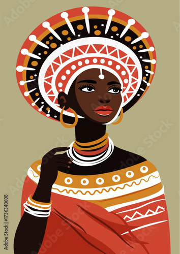 African Majesty: Elegant Ethnic Woman Illustration