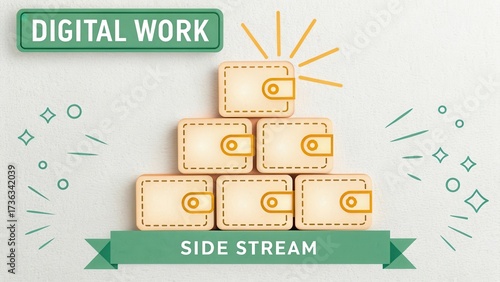 Digital Work Concept with Stacked Boxes and Creative Elements