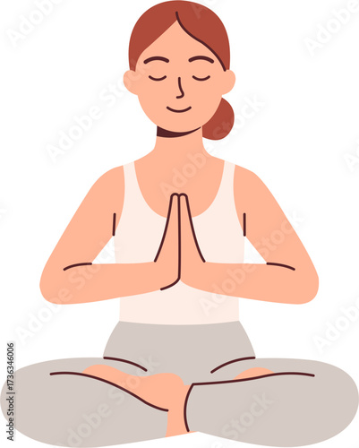 Flat style illustration of Young Woman Practicing Yoga Meditation in Lotus Pose