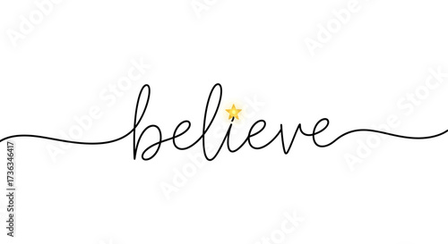 Inspirational Cursive Believe Word with Bright Yellow Star