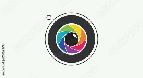 Editable vector colorful camera lens aperture logo design for photography studio and creative visual projects