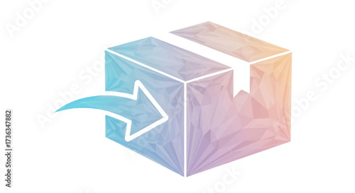 Stylized geometric cardboard box with an incoming arrow icon.