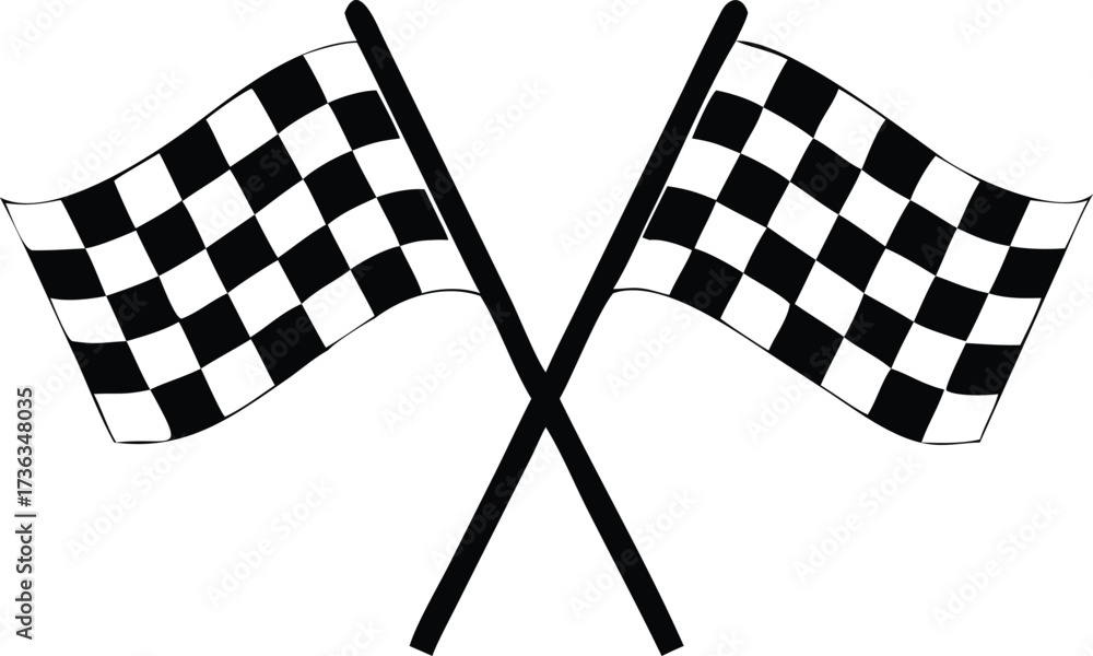 Fototapeta premium Two Crossed Checkered Flags Waving in the Breeze to Signal Victory
