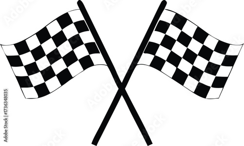 Two Crossed Checkered Flags Waving in the Breeze to Signal Victory
