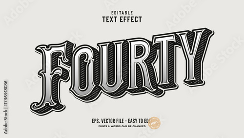 Vintage fourty text effect. Editable simple classic text style.