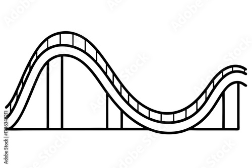 Roller Coaster outline, Roller Coaster black line art symbol 