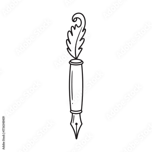 Vintage Quill Pen Illustration Detailed Black and White Design of Old Fashioned Writing Instrument for Artistic Projects and Historical Themes