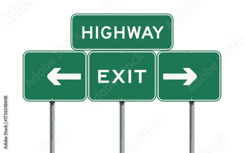Highway Exit Direction Signs with Arrows Guiding Drivers for Safe Travel on Roadways and Freeways