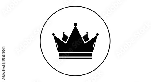 Black Crown Icon Inside a Circle Symbol.