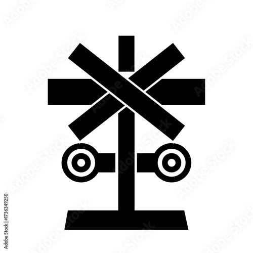 Railroad Crossing Vector Icon, Crossbuck Symbol | Train Track Warning Sign Vector Silhouette

