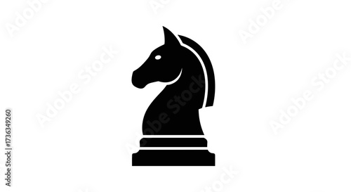 Black Knight Chess Piece Isolated on White Background.