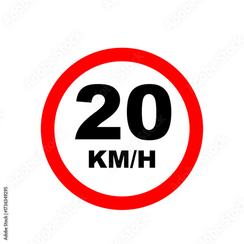 Maximum speed limit 20 km/h sign. Red circle regulatory road symbol vector icon