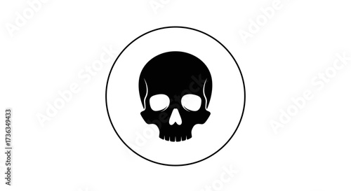 Minimalist human skull silhouette in a circular frame.