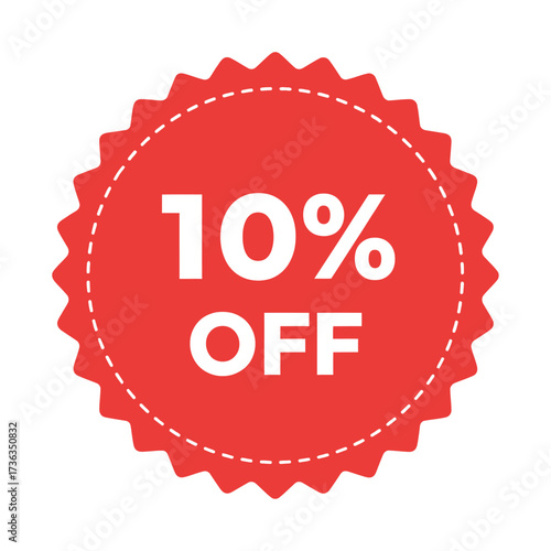 Hand Made Red promotional badge with 10 off text vector illustration for sales and discounts isolated on white background
