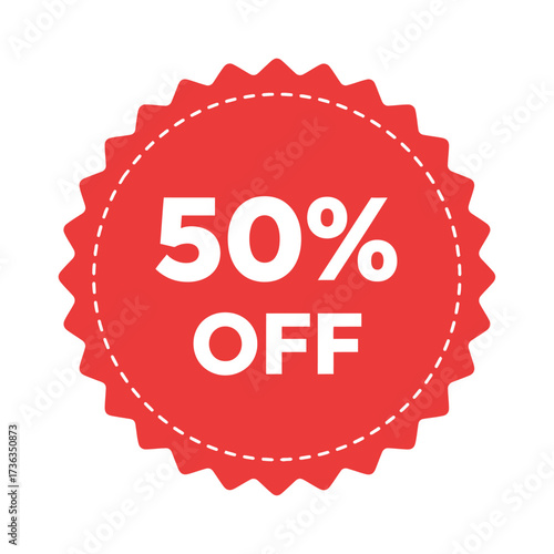 Hand Made Red sale sticker with 50 off text promotional vector badge for retail marketing isolated on white background