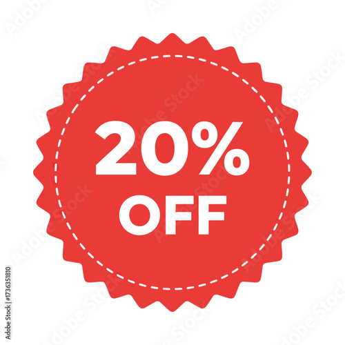 Hand Made Red promotional badge with 20 off text vector illustration for retail sales marketing and advertising campaigns
