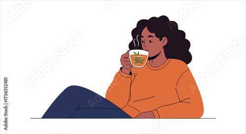 Woman Enjoying a Relaxing Herbal Tea Drink