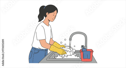 Woman Washing Dishes in a Kitchen Sink