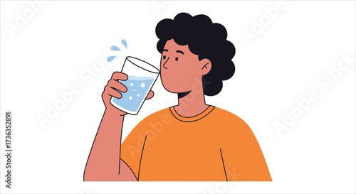 Young Person Drinking a Glass of Fresh Water