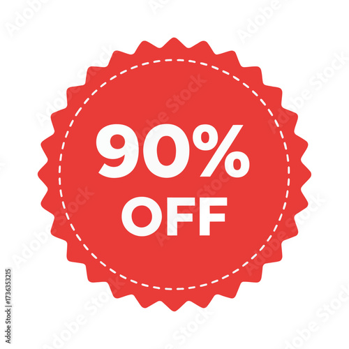 Hand Made Red 90 off sale sticker promotional discount badge for retail marketing vector illustration isolated on white