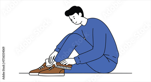 Man Cleaning Brown Leather Sneakers With Brush