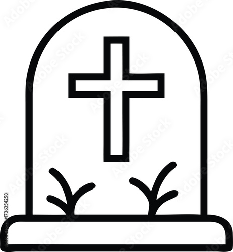 Tombstone icon with a cross, simple black outline, graveyard motif