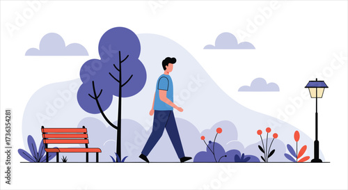 Man Walking Through A Peaceful Park Setting