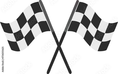 Black and white checkered flags crossed to symbolize auto racing competition