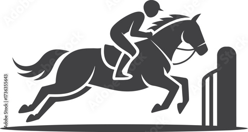 Equestrian rider jumping horse over obstacle silhouette graphic